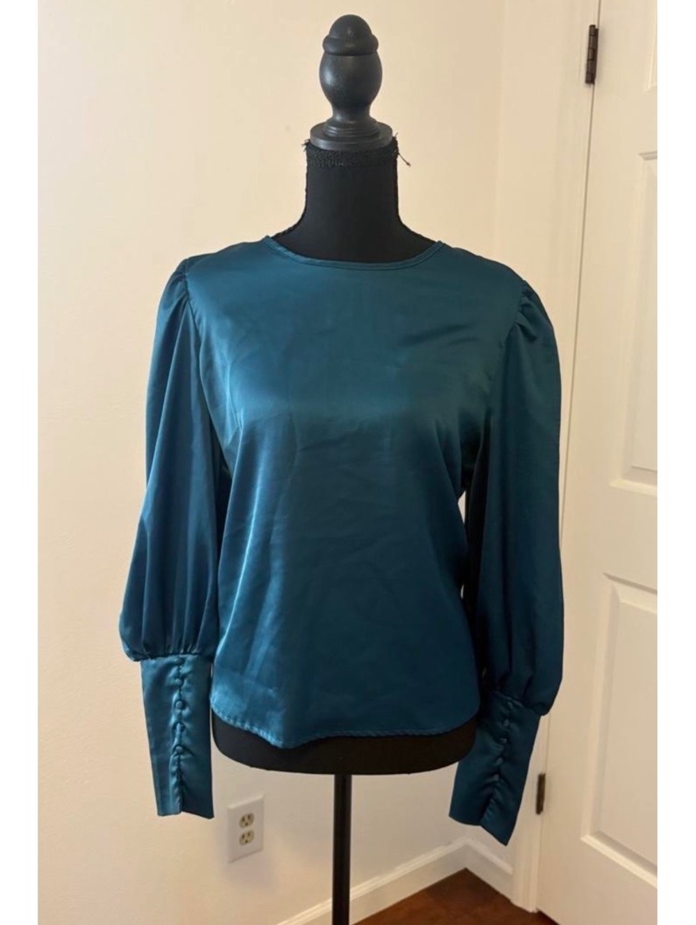 Teal green satin blouse